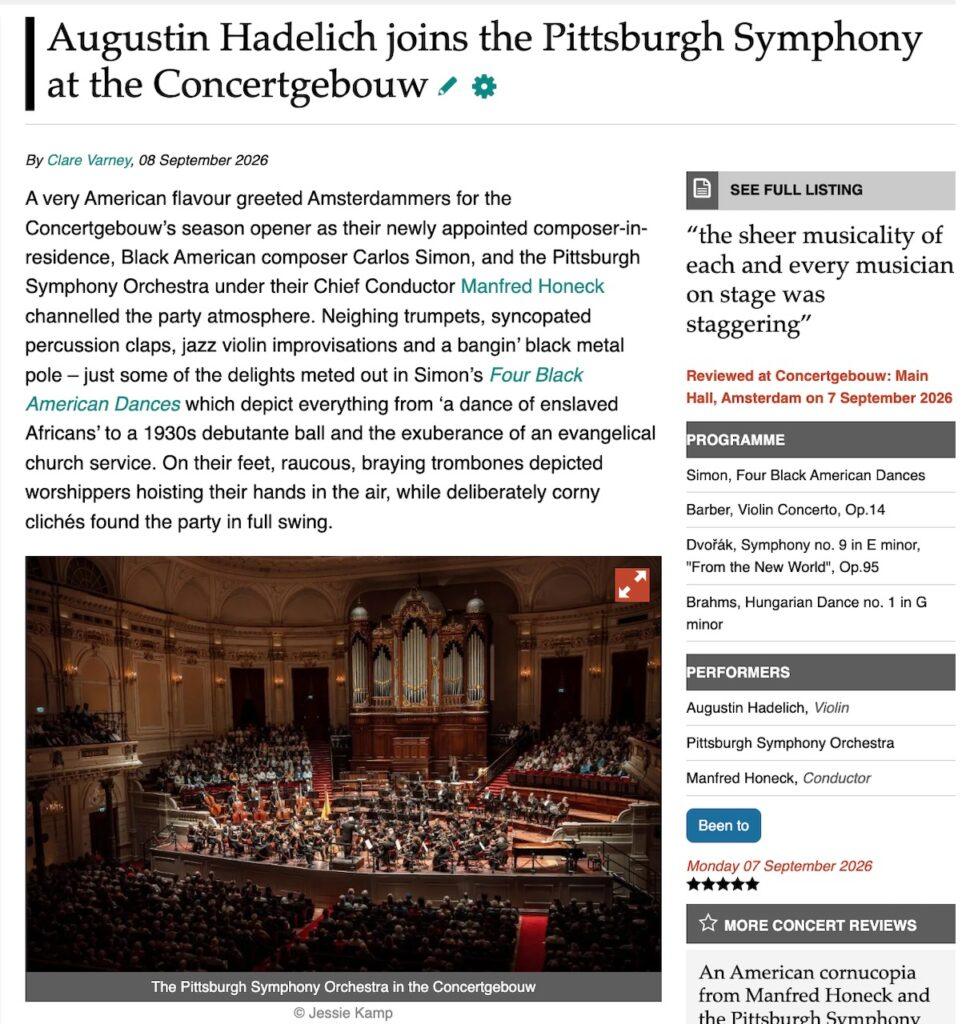 Augustin Hadelich joins the Pittsburgh Symphony on tour in Amsterdam