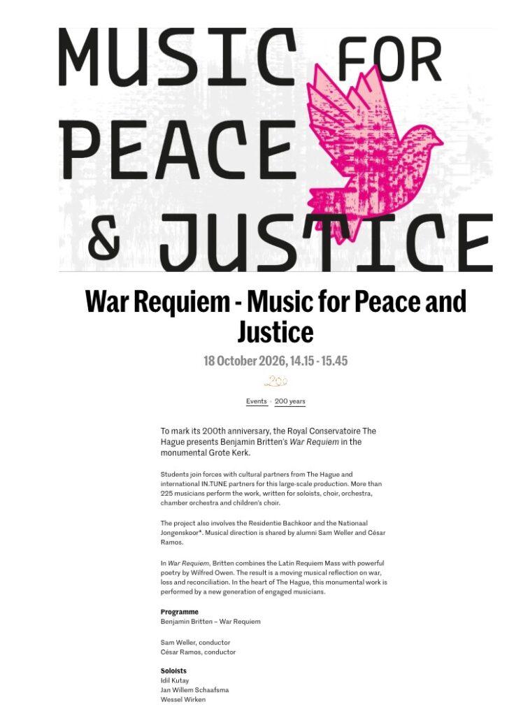 Koninklijk Conservatorium The Hague Britten War Requiem programme | Sam Weller