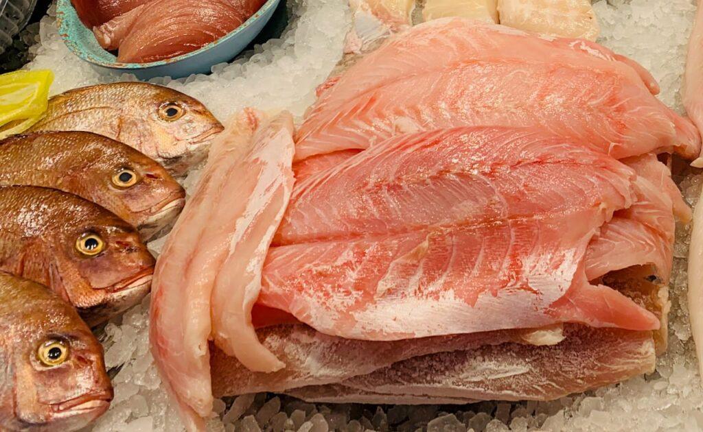 Beautiful pink perch fillet alongside some incredibly fresh tuna