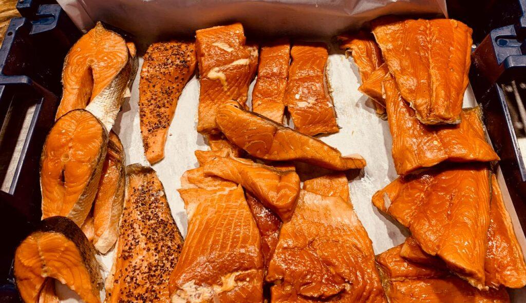 Different cuts of salmon, all smoked in-house in Twente