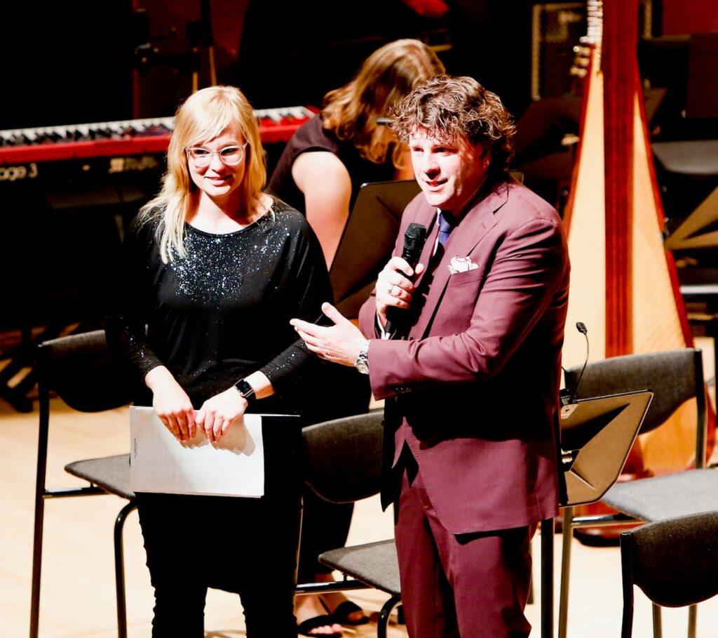 Dominic Seldis, double bass player extraordinaire with Nikki Kleijsen from Jeugd en Opleidingorkest, Wilhemina