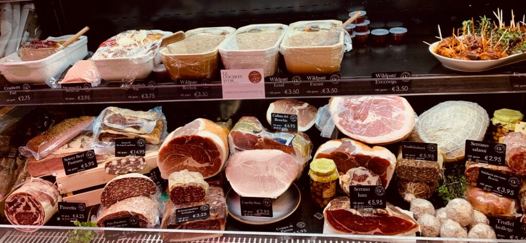 A fine selection of hams and pate with the Serrano ham being one of their best sellers!
