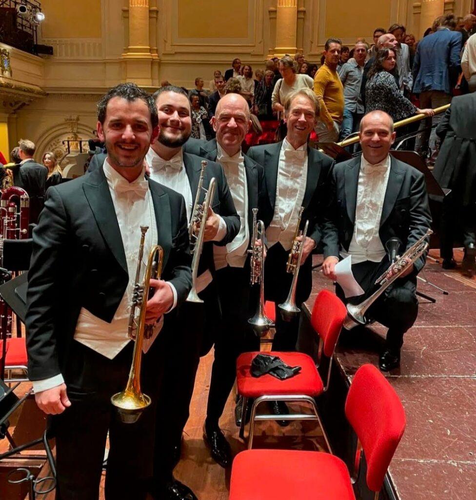 The RCO trumpet section post performance | Omar Tomasoni © Nicco Logaudenzi , Hans Alting, Bert Langenkamp and Jacco Groenendijk