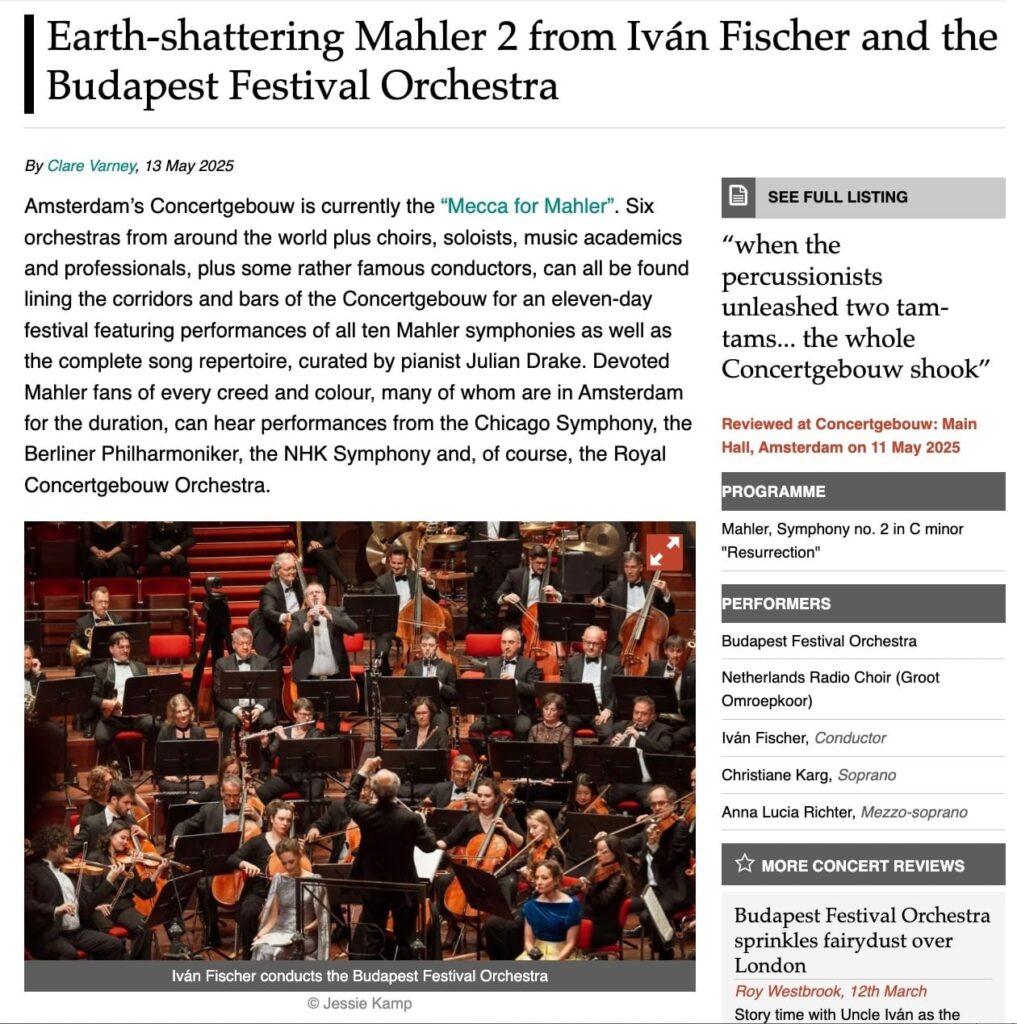 Mahler 2 review | Bachtrack | Clare Varney in print 