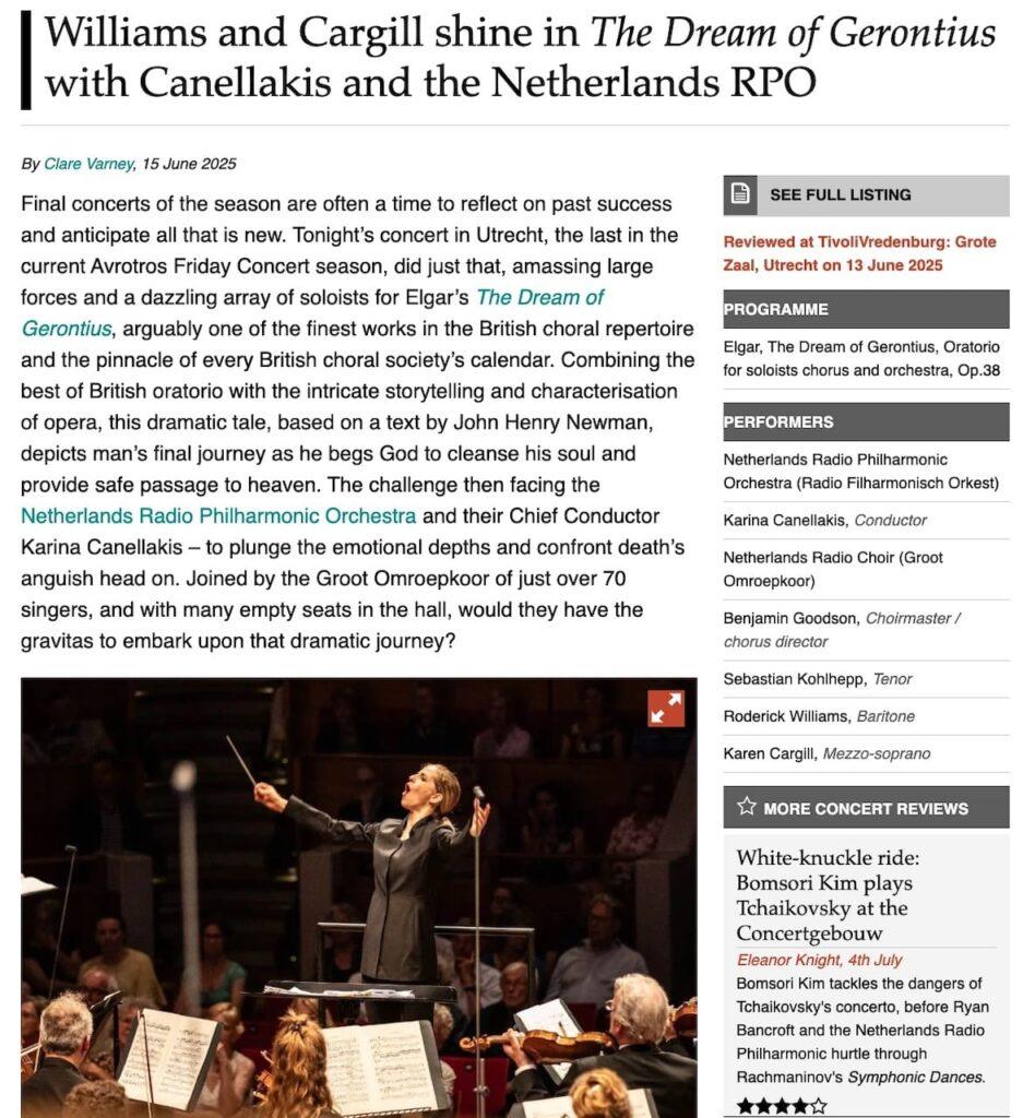 Karina Canellakis Gerontius | Clare Varney in print | Bachtrack review
