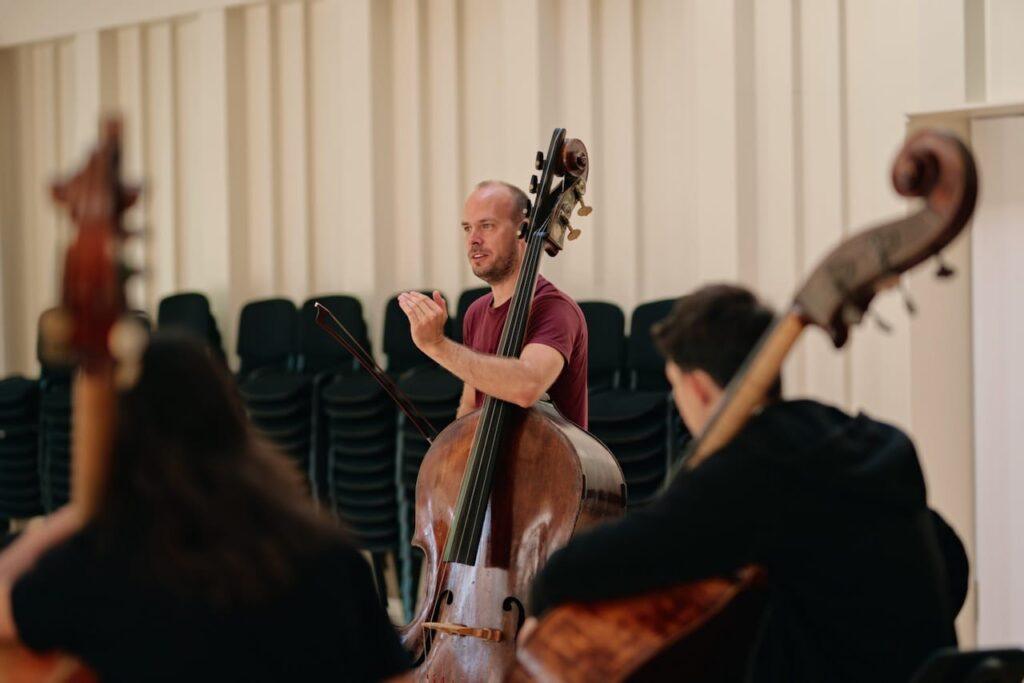 man plays the double bass