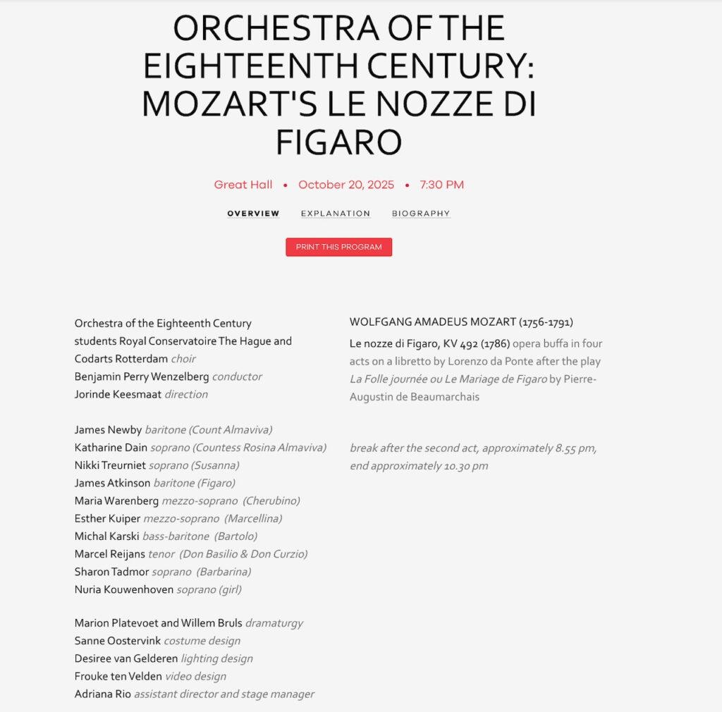Marriage of Figaro programme