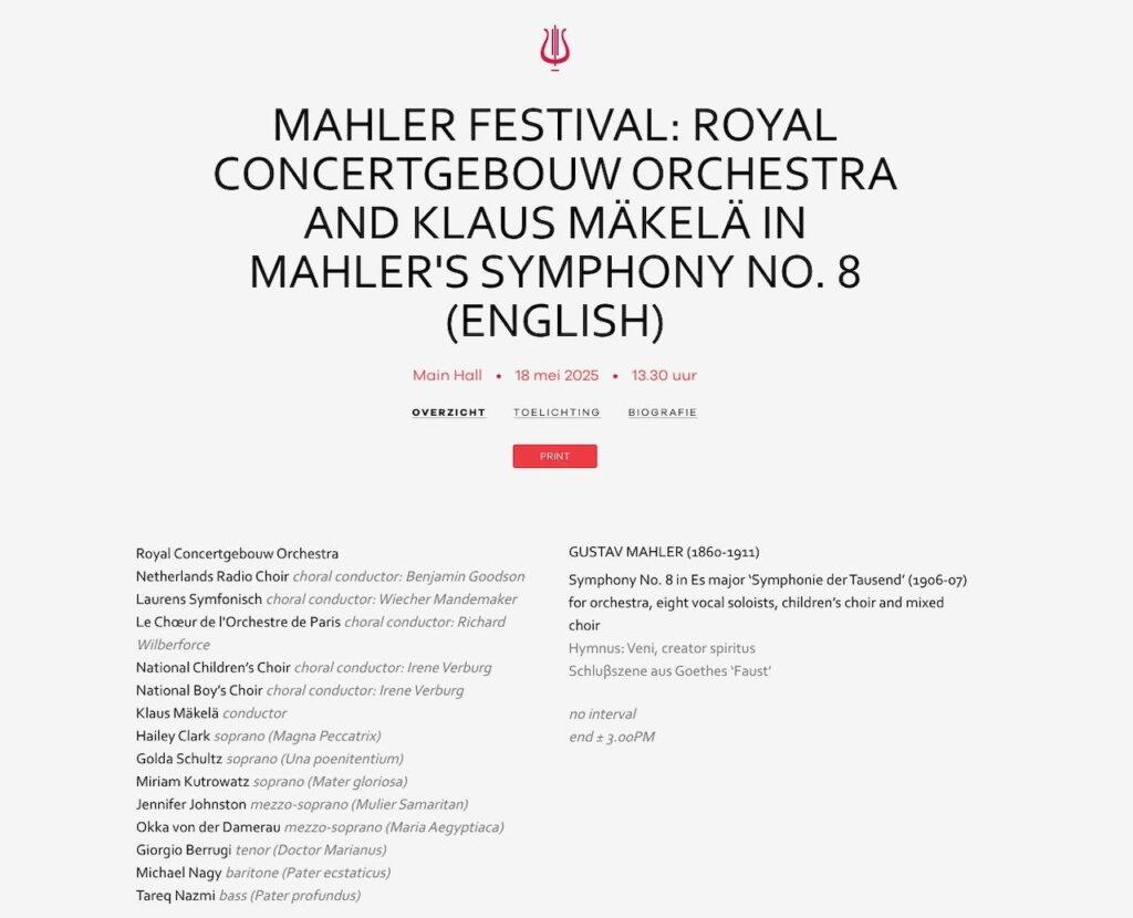 Mahler 8 programme Sunday