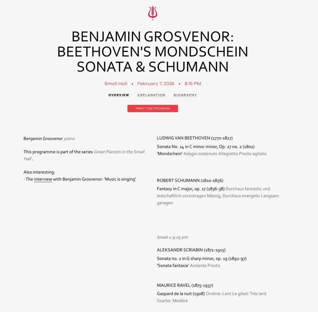 Ben Grosvenor programme Concertgebouw