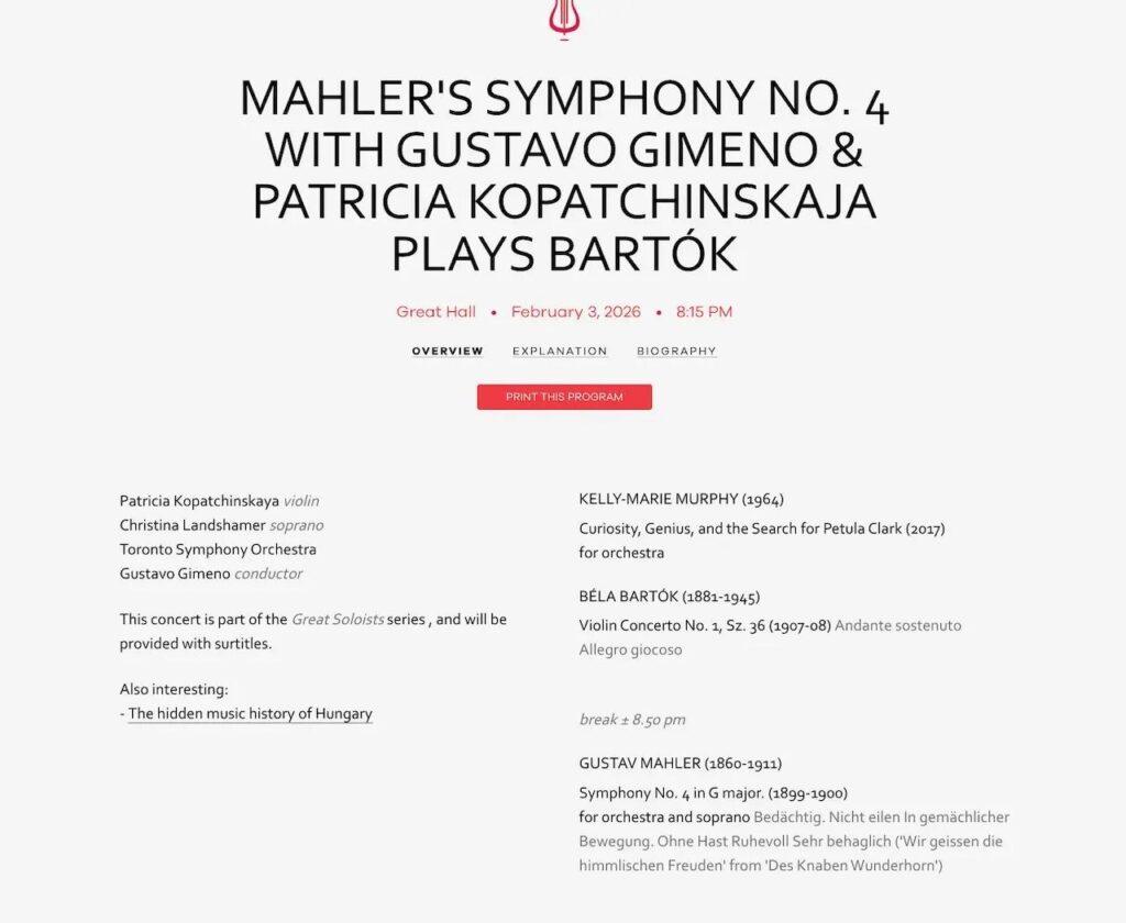 Toronto Symphony programme
