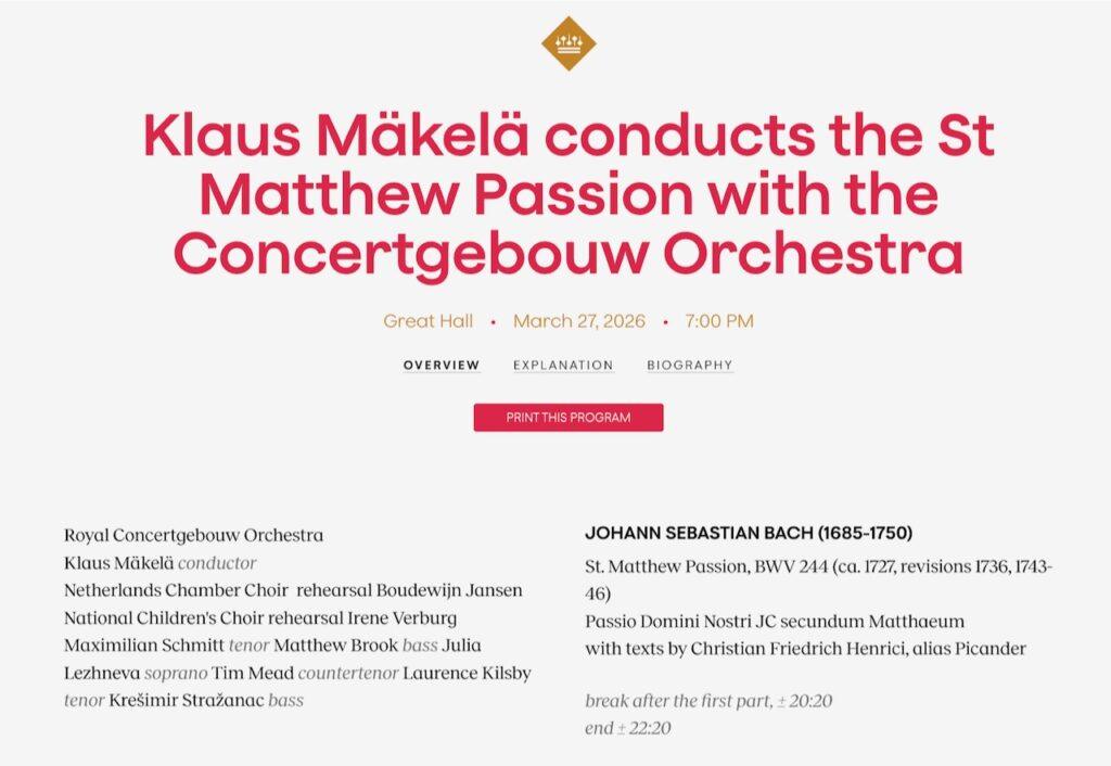 Concert programme RCO Passion