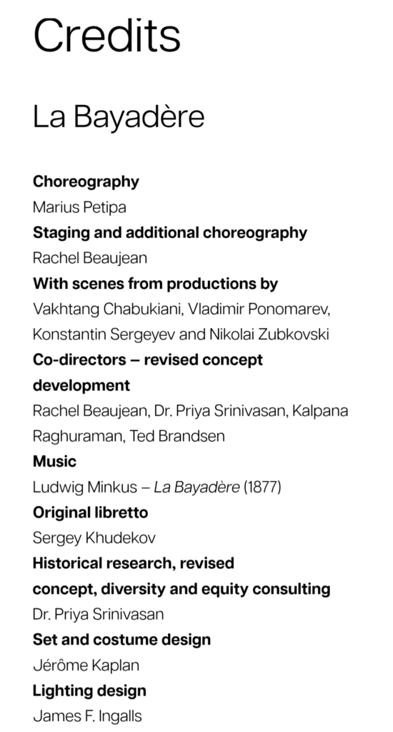 La Bayadere credits