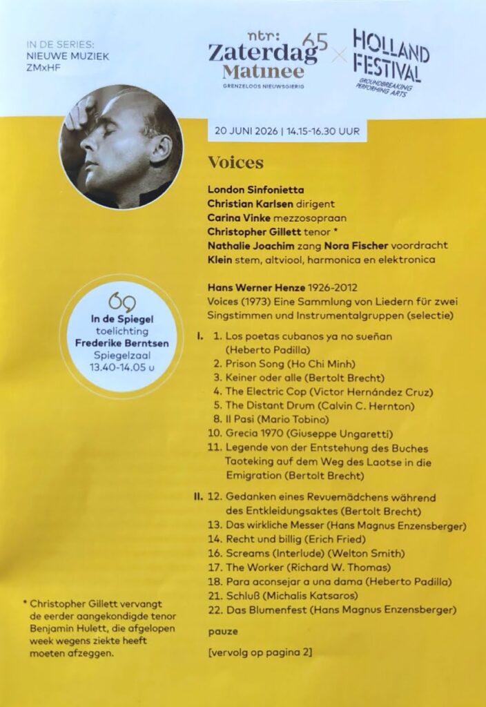 Henze Voices programme 1 | Holland Festival